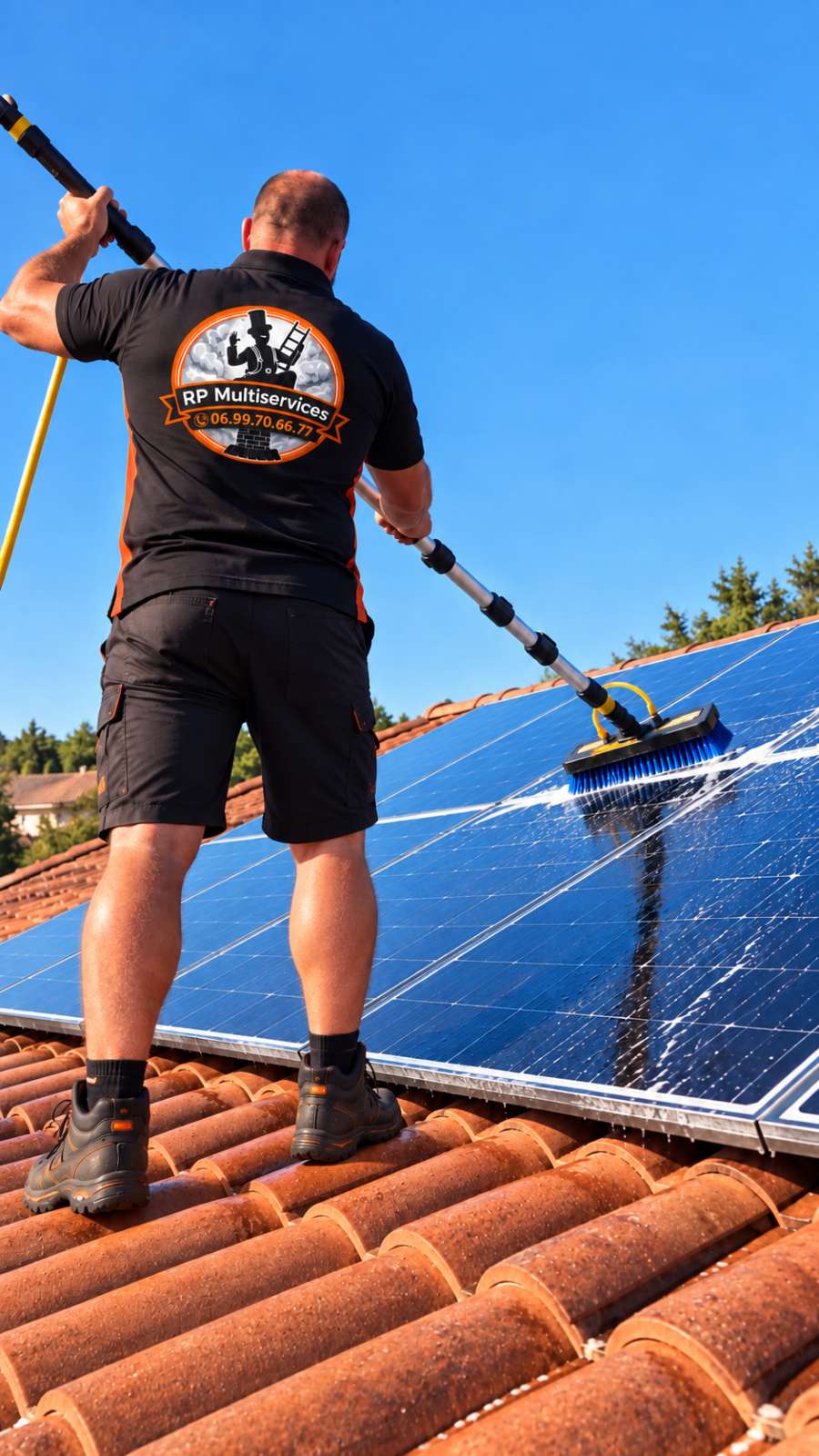 Nettoyage de panneaux solaires et photovoltaïques à la perche télescopique par RP Multiservices